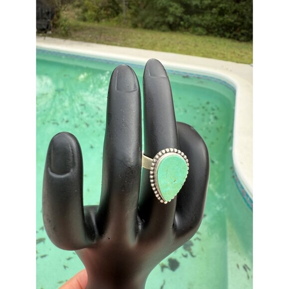 Artisan Royston Turquoise Sterling Silver Adj Statement Ring Southwest closed bk - Picture 2 of 10